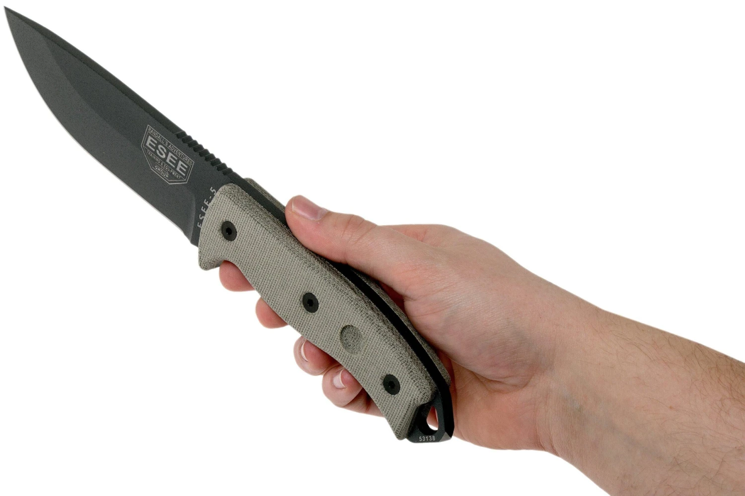 ESEE Model 5 Tactical Gunsmoke, Desert Tan Handle 5P-TG Con Funda Kydex + Clip De Cinturón 8 ESEE Model 5 Tactical Gunsmoke, Desert Tan Handle 5P-TG Con Funda Kydex + Clip De Cinturón - Imagen 6